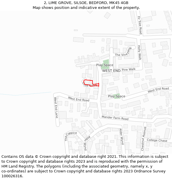 2, LIME GROVE, SILSOE, BEDFORD, MK45 4GB: Location map and indicative extent of plot