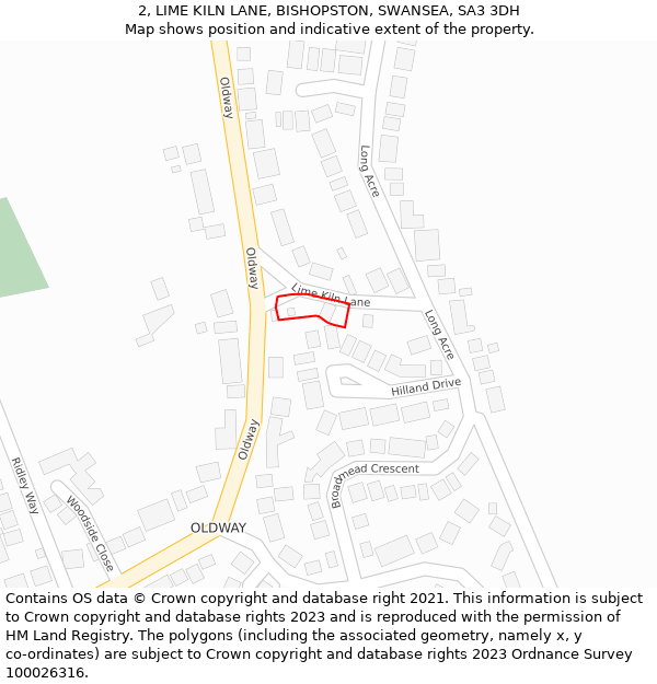 2, LIME KILN LANE, BISHOPSTON, SWANSEA, SA3 3DH: Location map and indicative extent of plot