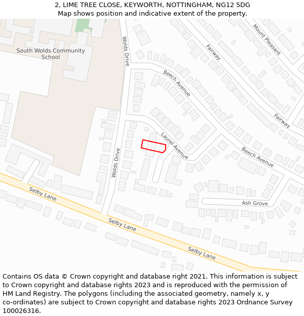 2, LIME TREE CLOSE, KEYWORTH, NOTTINGHAM, NG12 5DG: Location map and indicative extent of plot