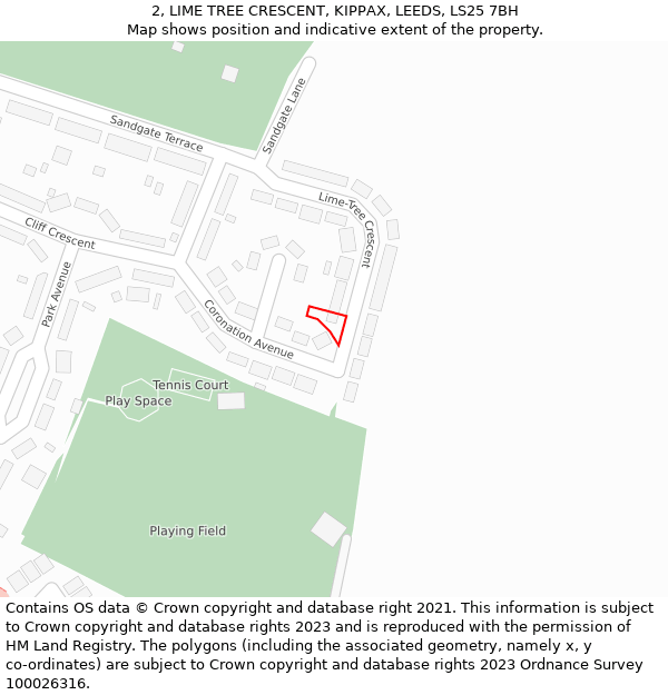 2, LIME TREE CRESCENT, KIPPAX, LEEDS, LS25 7BH: Location map and indicative extent of plot