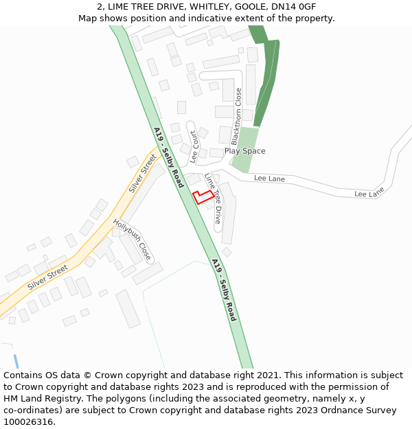 2, LIME TREE DRIVE, WHITLEY, GOOLE, DN14 0GF: Location map and indicative extent of plot