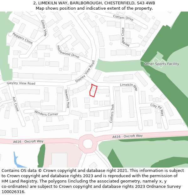 2, LIMEKILN WAY, BARLBOROUGH, CHESTERFIELD, S43 4WB: Location map and indicative extent of plot