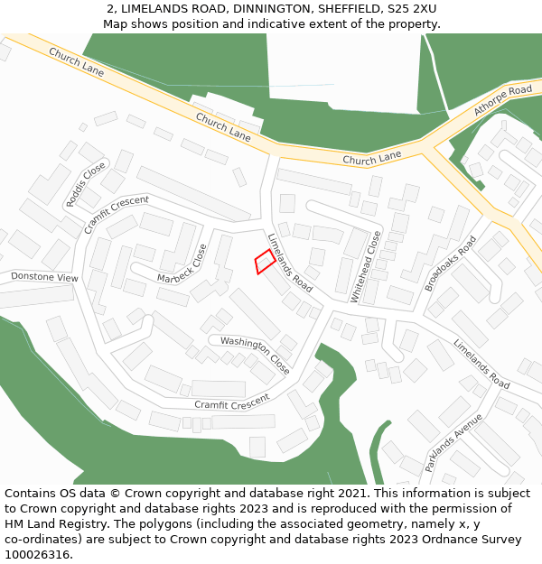 2, LIMELANDS ROAD, DINNINGTON, SHEFFIELD, S25 2XU: Location map and indicative extent of plot