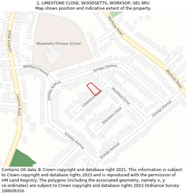 2, LIMESTONE CLOSE, WOODSETTS, WORKSOP, S81 8RU: Location map and indicative extent of plot