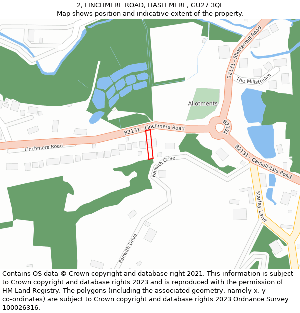 2, LINCHMERE ROAD, HASLEMERE, GU27 3QF: Location map and indicative extent of plot