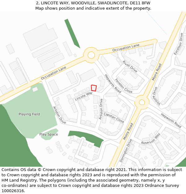 2, LINCOTE WAY, WOODVILLE, SWADLINCOTE, DE11 8FW: Location map and indicative extent of plot