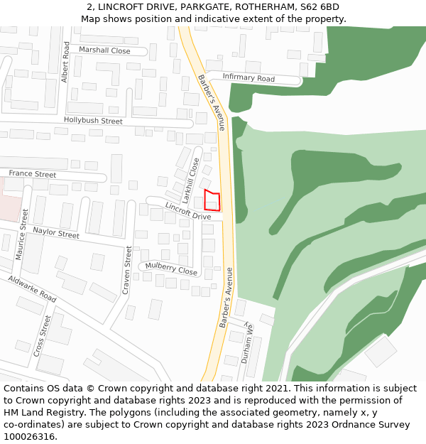 2, LINCROFT DRIVE, PARKGATE, ROTHERHAM, S62 6BD: Location map and indicative extent of plot