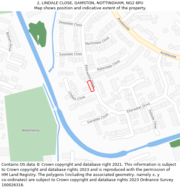 2, LINDALE CLOSE, GAMSTON, NOTTINGHAM, NG2 6PU: Location map and indicative extent of plot