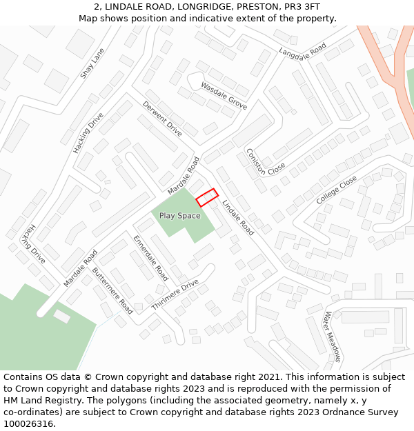 2, LINDALE ROAD, LONGRIDGE, PRESTON, PR3 3FT: Location map and indicative extent of plot