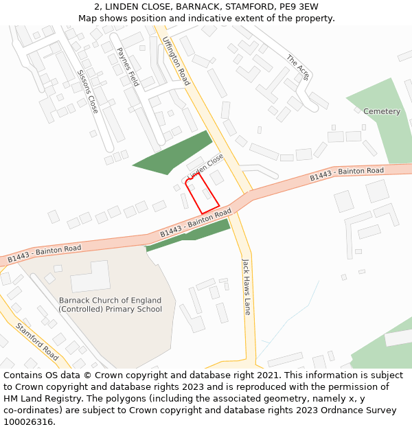 2, LINDEN CLOSE, BARNACK, STAMFORD, PE9 3EW: Location map and indicative extent of plot