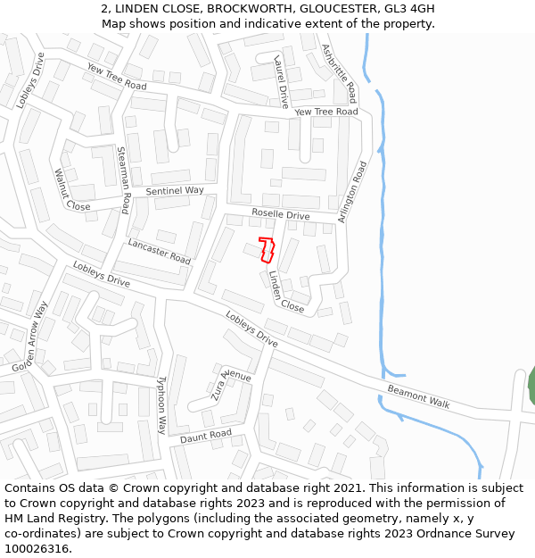 2, LINDEN CLOSE, BROCKWORTH, GLOUCESTER, GL3 4GH: Location map and indicative extent of plot