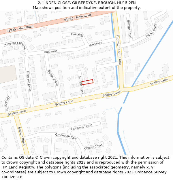 2, LINDEN CLOSE, GILBERDYKE, BROUGH, HU15 2FN: Location map and indicative extent of plot