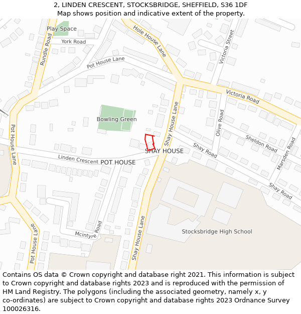 2, LINDEN CRESCENT, STOCKSBRIDGE, SHEFFIELD, S36 1DF: Location map and indicative extent of plot