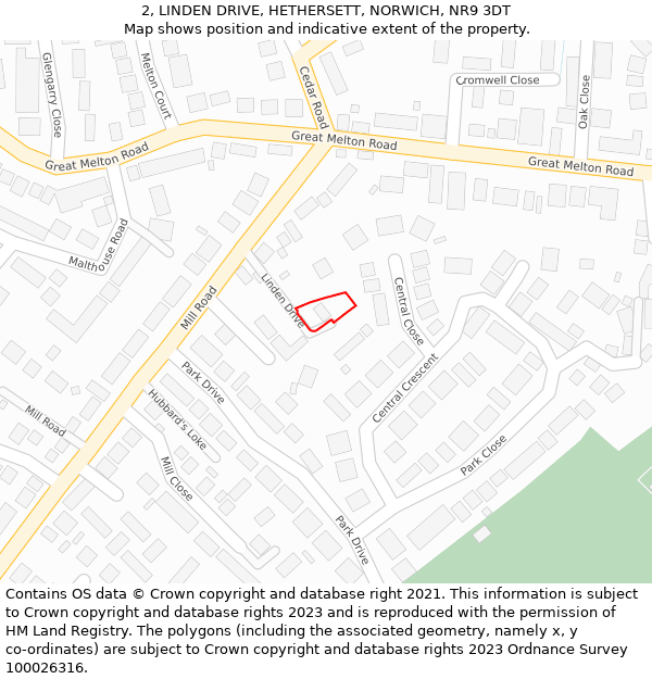 2, LINDEN DRIVE, HETHERSETT, NORWICH, NR9 3DT: Location map and indicative extent of plot