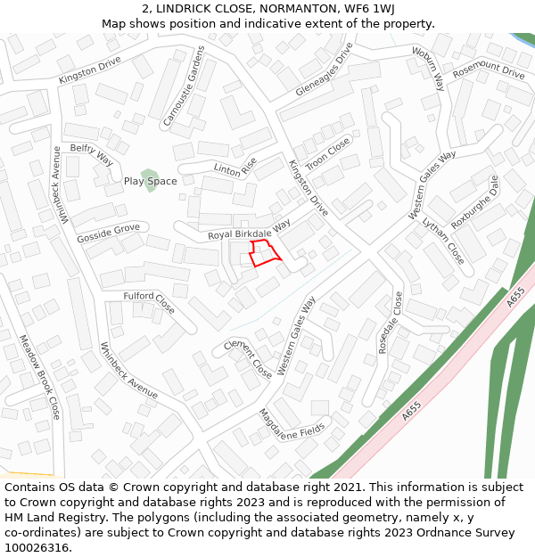 2, LINDRICK CLOSE, NORMANTON, WF6 1WJ: Location map and indicative extent of plot