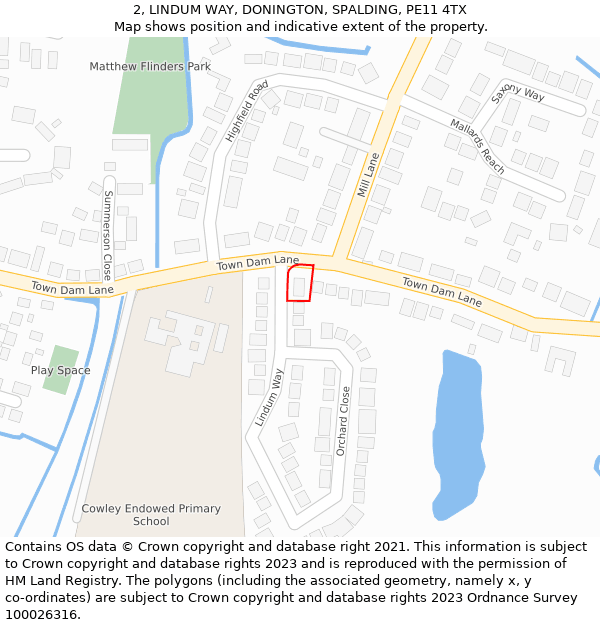 2, LINDUM WAY, DONINGTON, SPALDING, PE11 4TX: Location map and indicative extent of plot