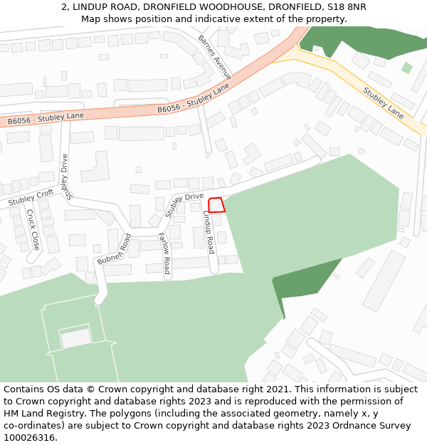 2, LINDUP ROAD, DRONFIELD WOODHOUSE, DRONFIELD, S18 8NR: Location map and indicative extent of plot