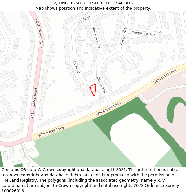 2, LING ROAD, CHESTERFIELD, S40 3HS: Location map and indicative extent of plot