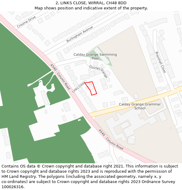 2, LINKS CLOSE, WIRRAL, CH48 8DD: Location map and indicative extent of plot