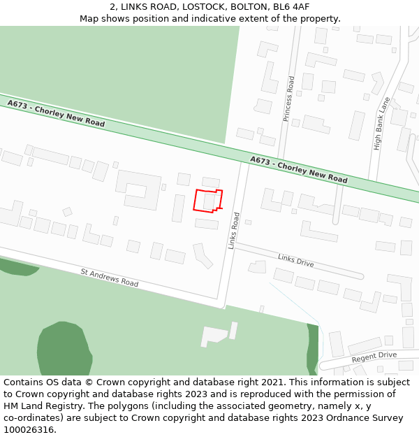 2, LINKS ROAD, LOSTOCK, BOLTON, BL6 4AF: Location map and indicative extent of plot