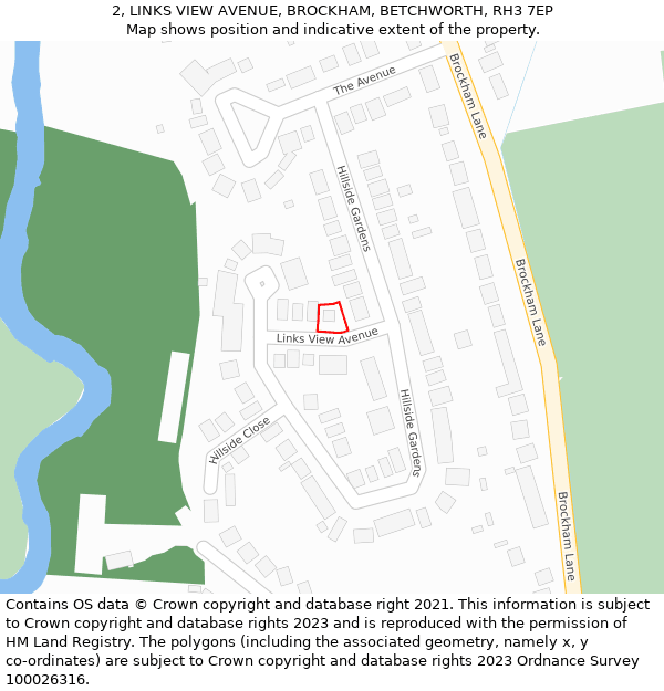 2, LINKS VIEW AVENUE, BROCKHAM, BETCHWORTH, RH3 7EP: Location map and indicative extent of plot