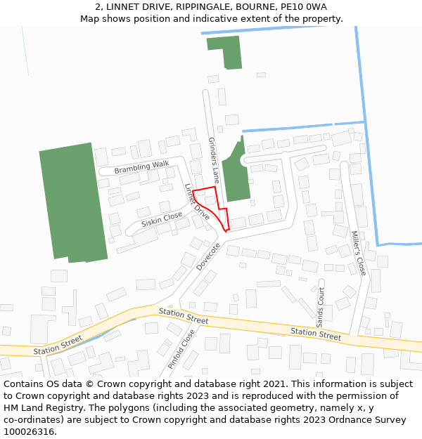 2, LINNET DRIVE, RIPPINGALE, BOURNE, PE10 0WA: Location map and indicative extent of plot