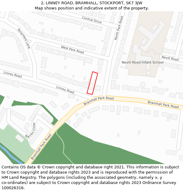 2, LINNEY ROAD, BRAMHALL, STOCKPORT, SK7 3JW: Location map and indicative extent of plot