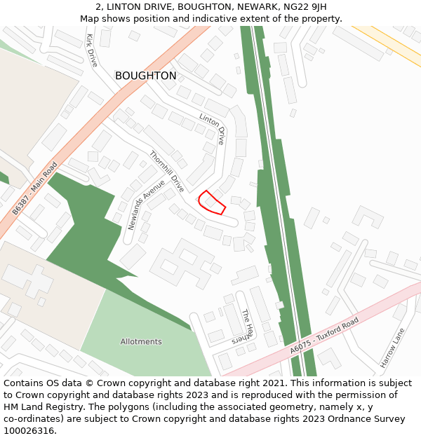 2, LINTON DRIVE, BOUGHTON, NEWARK, NG22 9JH: Location map and indicative extent of plot