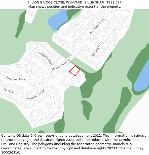 2, LION BRIDGE CLOSE, WYNYARD, BILLINGHAM, TS22 5SR: Location map and indicative extent of plot