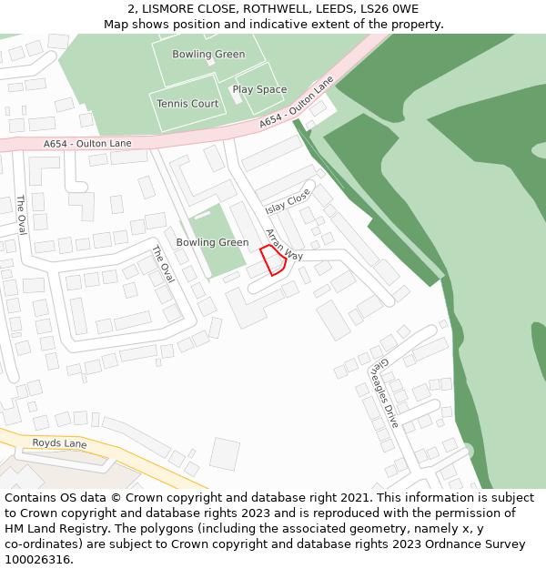 2, LISMORE CLOSE, ROTHWELL, LEEDS, LS26 0WE: Location map and indicative extent of plot
