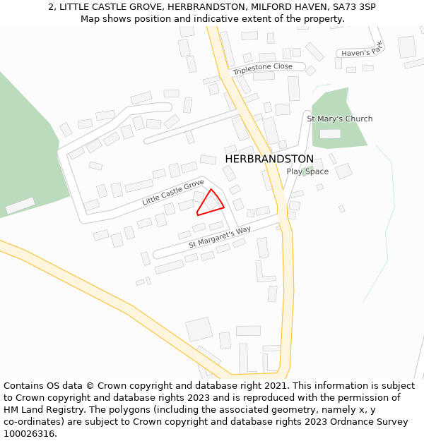 2, LITTLE CASTLE GROVE, HERBRANDSTON, MILFORD HAVEN, SA73 3SP: Location map and indicative extent of plot