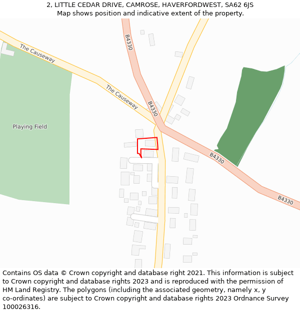 2, LITTLE CEDAR DRIVE, CAMROSE, HAVERFORDWEST, SA62 6JS: Location map and indicative extent of plot