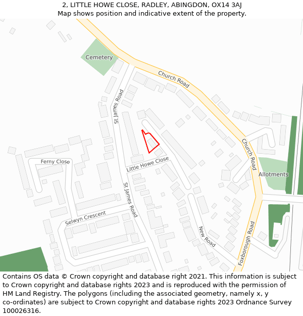 2, LITTLE HOWE CLOSE, RADLEY, ABINGDON, OX14 3AJ: Location map and indicative extent of plot