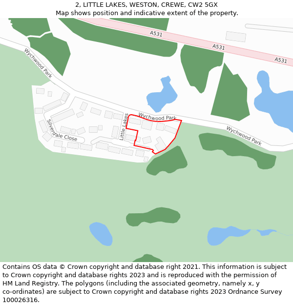 2, LITTLE LAKES, WESTON, CREWE, CW2 5GX: Location map and indicative extent of plot