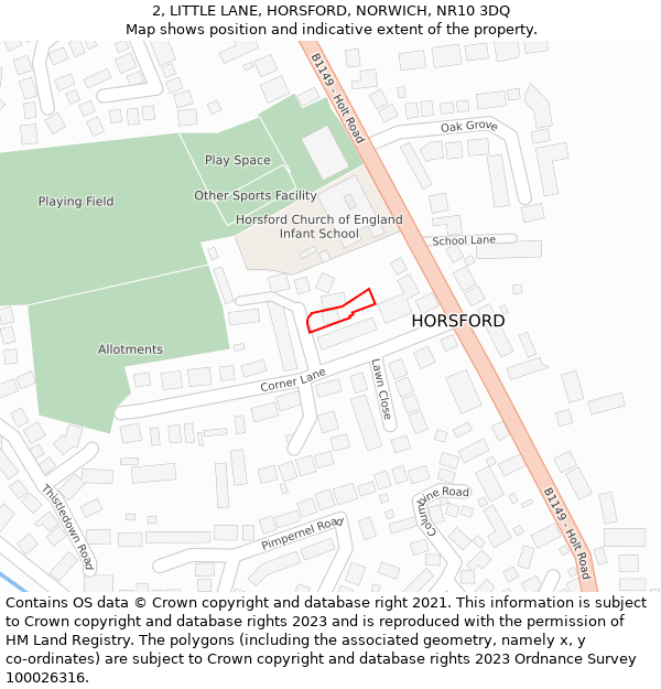 2, LITTLE LANE, HORSFORD, NORWICH, NR10 3DQ: Location map and indicative extent of plot