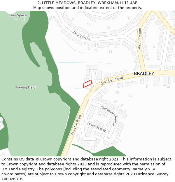 2, LITTLE MEADOWS, BRADLEY, WREXHAM, LL11 4AR: Location map and indicative extent of plot