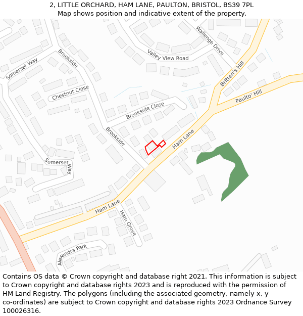 2, LITTLE ORCHARD, HAM LANE, PAULTON, BRISTOL, BS39 7PL: Location map and indicative extent of plot