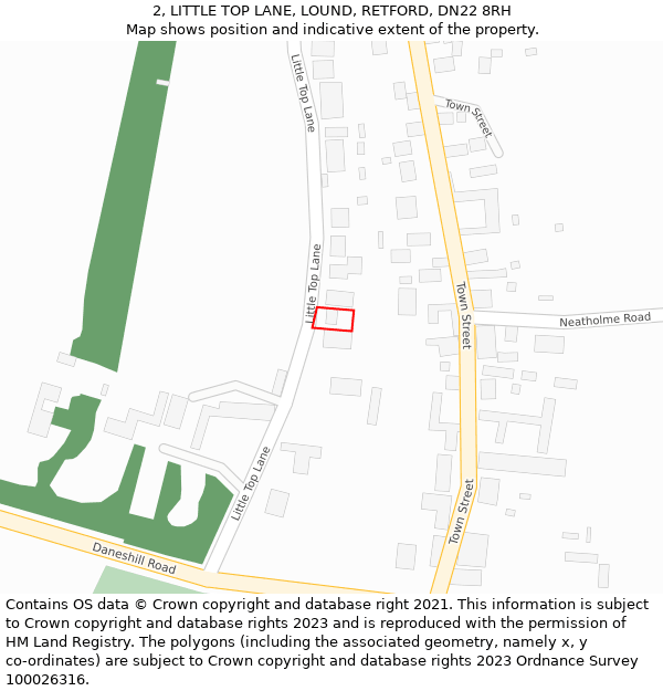 2, LITTLE TOP LANE, LOUND, RETFORD, DN22 8RH: Location map and indicative extent of plot
