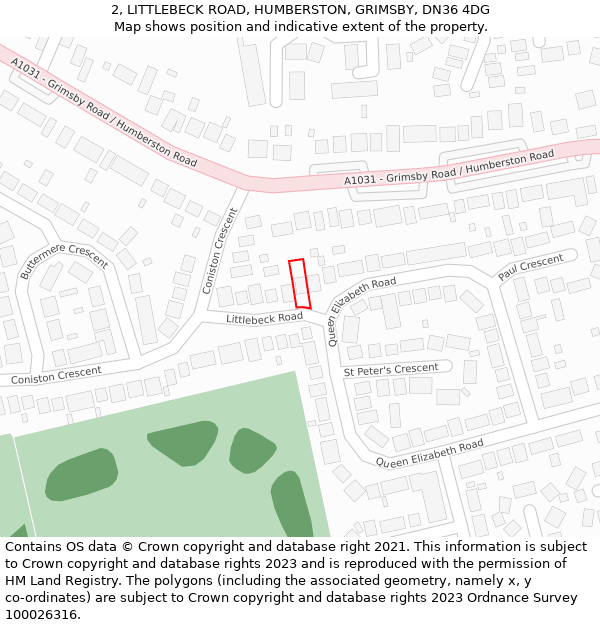 2, LITTLEBECK ROAD, HUMBERSTON, GRIMSBY, DN36 4DG: Location map and indicative extent of plot