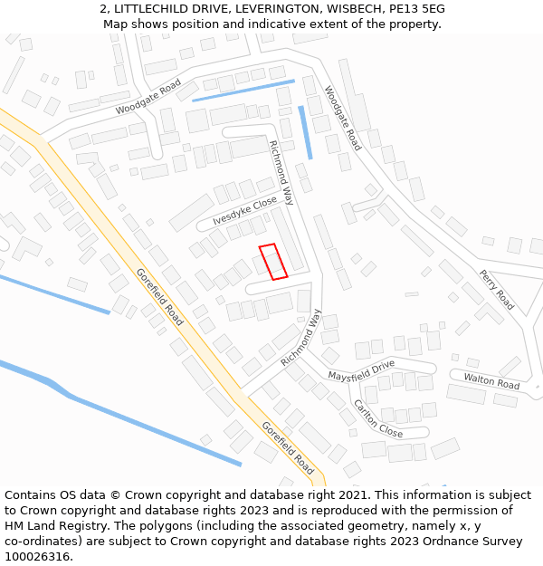 2, LITTLECHILD DRIVE, LEVERINGTON, WISBECH, PE13 5EG: Location map and indicative extent of plot