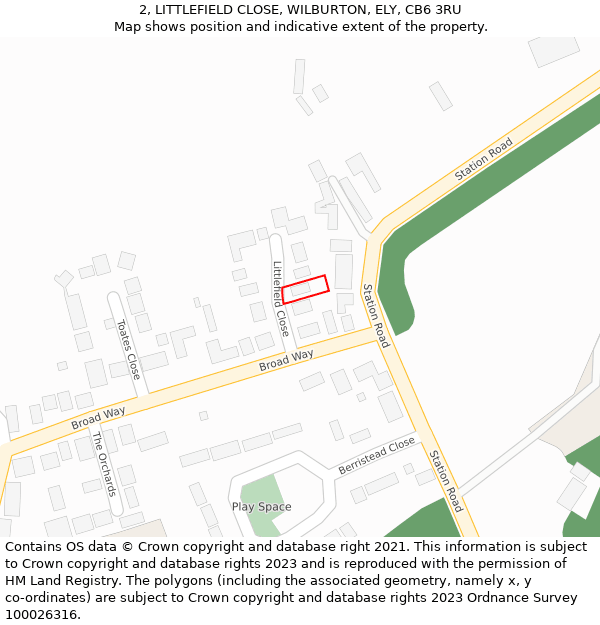 2, LITTLEFIELD CLOSE, WILBURTON, ELY, CB6 3RU: Location map and indicative extent of plot