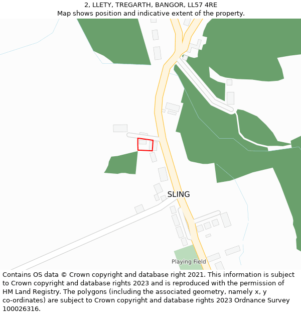 2, LLETY, TREGARTH, BANGOR, LL57 4RE: Location map and indicative extent of plot