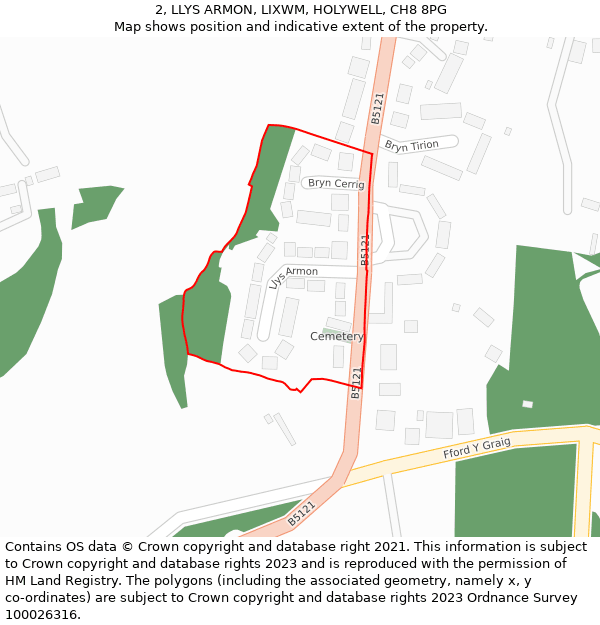 2, LLYS ARMON, LIXWM, HOLYWELL, CH8 8PG: Location map and indicative extent of plot