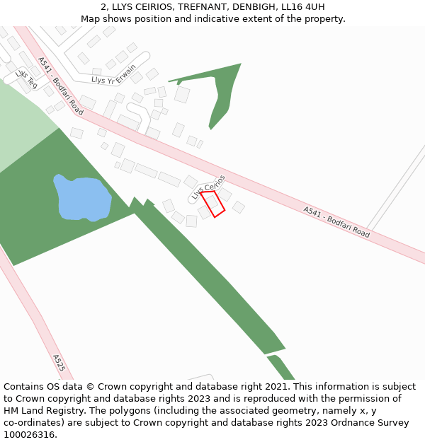2, LLYS CEIRIOS, TREFNANT, DENBIGH, LL16 4UH: Location map and indicative extent of plot