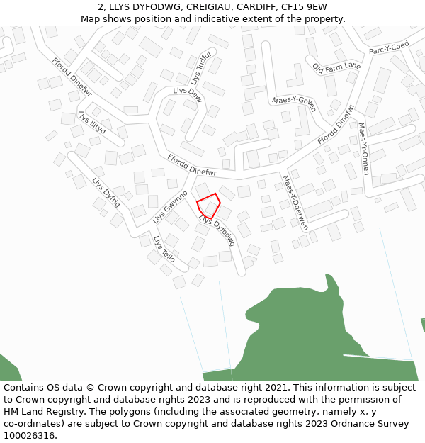 2, LLYS DYFODWG, CREIGIAU, CARDIFF, CF15 9EW: Location map and indicative extent of plot