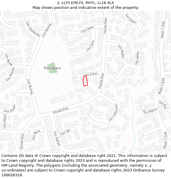 2, LLYS EIRLYS, RHYL, LL18 4LX: Location map and indicative extent of plot