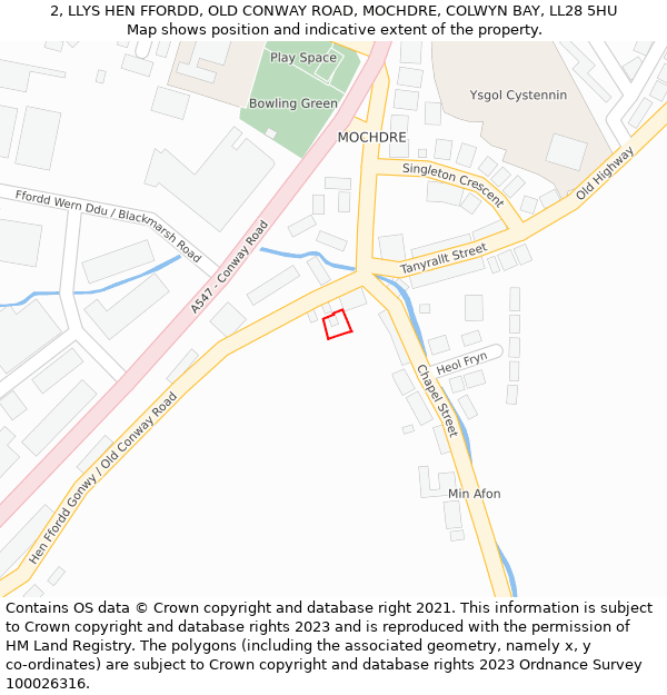 2, LLYS HEN FFORDD, OLD CONWAY ROAD, MOCHDRE, COLWYN BAY, LL28 5HU: Location map and indicative extent of plot