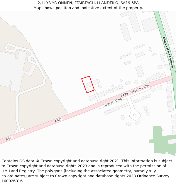 2, LLYS YR ONNEN, FFAIRFACH, LLANDEILO, SA19 6PA: Location map and indicative extent of plot