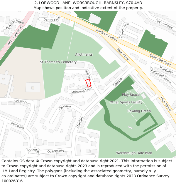 2, LOBWOOD LANE, WORSBROUGH, BARNSLEY, S70 4AB: Location map and indicative extent of plot