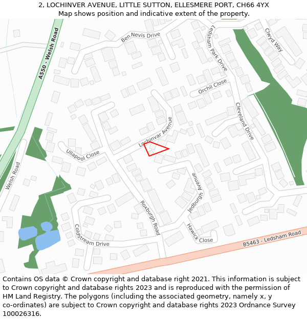 2, LOCHINVER AVENUE, LITTLE SUTTON, ELLESMERE PORT, CH66 4YX: Location map and indicative extent of plot